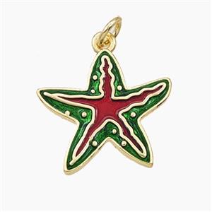 Copper Starfish Pendant Green Red Enamel Gold Plated, approx 18.5mm [FD27414]