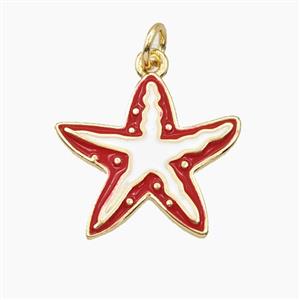 Copper Starfish Pendant Red White Enamel Gold Plated, approx 18.5mm [FD27415]