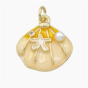 Copper Scallop Shell Pendant Pave Resin Cream Enamel Gold Plated, approx 15-17mm [FD27417]