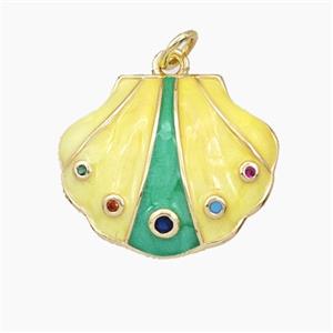 Copper Scallop Shell Pendant Pave Zirconia Yellow Enamel Gold Plated, approx 18-22mm [FD27424]