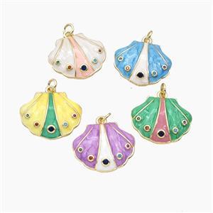 Copper Scallop Shell Pendant Pave Zirconia Enamel Gold Plated Mixed, approx 18-22mm [FD27427]