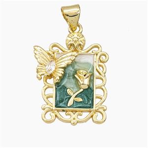 Copper Tulip Pendant Enamel Butterfly Gold Plated, approx 15-22mm [FD27434]
