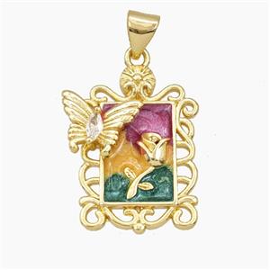 Copper Tulip Pendant Enamel Butterfly Gold Plated, approx 15-22mm [FD27435]
