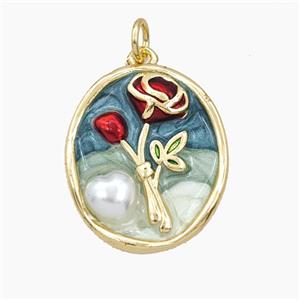 Copper Flower Pendant Pave Resin Enamel Oval Gold Plated, approx 18-21mm [FD27437]