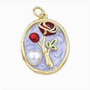 Copper Flower Pendant Pave Resin Enamel Oval Gold Plated, approx 18-21mm [FD27438]