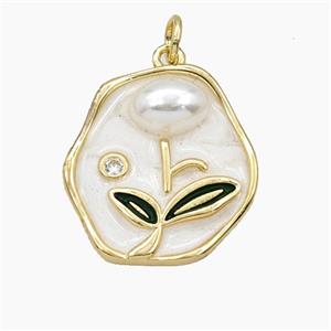 Copper Flower Pendant Pave Resin Enamel Gold Plated, approx 20mm [FD27440]