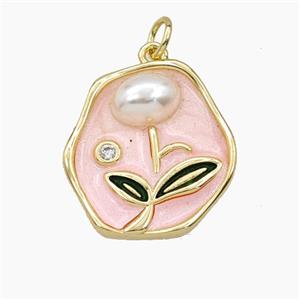 Copper Flower Pendant Pave Resin Enamel Gold Plated, approx 20mm [FD27441]