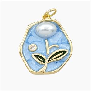 Copper Flower Pendant Pave Resin Enamel Gold Plated, approx 20mm [FD27443]