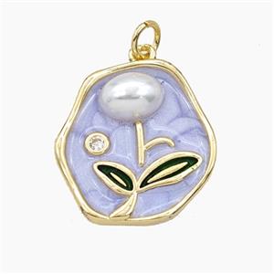 Copper Flower Pendant Pave Resin Enamel Gold Plated, approx 20mm [FD27444]