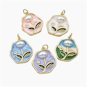 Copper Flower Pendant Pave Resin Enamel Gold Plated Mixed, approx 20mm [FD27445]