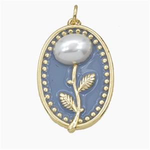 Copper Flower Pendant Pave Resin Gray Enamel Oval Gold Plated, approx 20-26mm [FD27448]