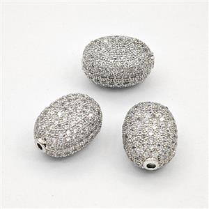 Copper Barrel Beads Pave Zirconia Platinum Plated, approx 10-14mm [FD27459]