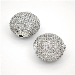 Copper Button Beads Pave Zirconia Platinum Plated, approx 25mm [FD27460]