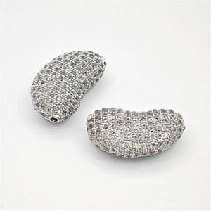 Copper Bean Beads Pave Zirconia Platinum Plated, approx 13-22mm [FD27472]