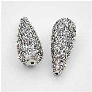 Copper Teardrop Beads Pave Zirconia Platinum Plated, approx 13-35mm [FD27474]