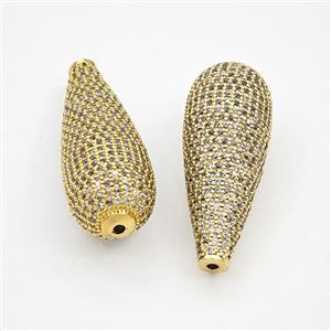Copper Teardrop Beads Pave Zirconia Gold Plated, approx 13-35mm [FD27475]