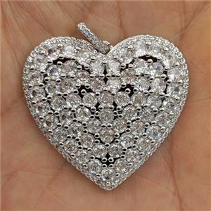 Copper Heart Pendant Pave Zirconia Platinum Plated, approx 35mm [FD27480]