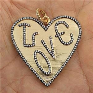 Copper Heart Pendant Pave Zirconia LOVE Gold Plated, approx 40mm [FD27482]