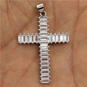 Copper Cross Pendant Pave Zirconia Platinum Plated, approx 27-35mm [FD27483]