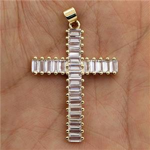 Copper Cross Pendant Pave Zirconia Gold Plated, approx 27-35mm [FD27484]