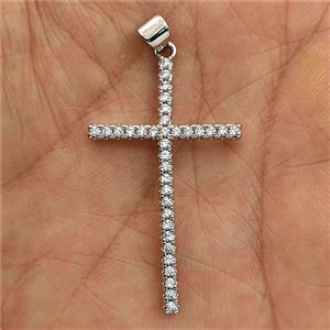 Copper Cross Pendant Pave Zirconia Platinum Plated, approx 23-38mm [FD27485]