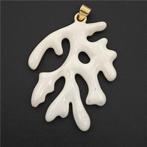 Copper Coral Branch Pendant White Enamel Gold Plated, approx 30-35mm [FD27567]