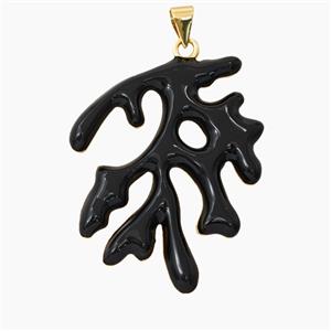 Copper Coral Branch Pendant Black Enamel Gold Plated, approx 30-35mm [FD27568]
