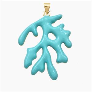 Copper Coral Branch Pendant Teal Enamel Gold Plated, approx 30-35mm [FD27569]