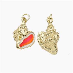 Copper Conch Shell Pendant Red Enamel Gold Plated, approx 13-18mm [FD27576]