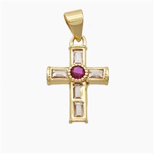 Copper Cross Pendant Pave Zirconia Gold Plated, approx 12-15mm [FD27603]