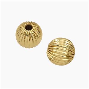 Copper Round Beads Ribbed Gold Plated, approx 10mm [FD27626]