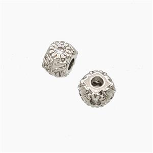 Copper Rondelle Beads With Flower Pave Zirconia Platinum Plated, approx 6mm [FD27655]