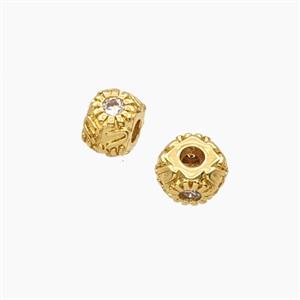 Copper Rondelle Beads With Flower Pave Zirconia Gold Plated, approx 6mm [FD27656]