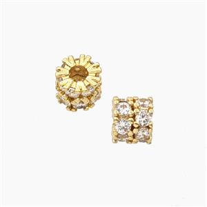 Copper Tube Beads Pave Zirconia Gold Plated, approx 5.5-6.5mm [FD27660]