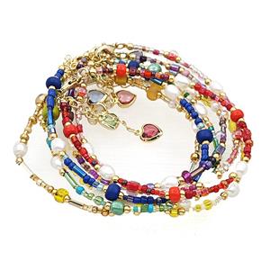 Seed Glass Bracelets With Pearl Adjustable Mixed, approx 2-4mm, 16-21cm length [FD27765]