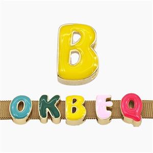 Copper Letter-B Beads Enamel Flat Hole Gold Plated, approx 9-14mm, 3-11mm hole [FD27767]