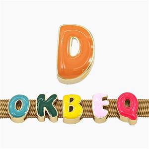 Copper Letter-D Beads Enamel Flat Hole Gold Plated, approx 9-14mm, 3-11mm hole [FD27769]