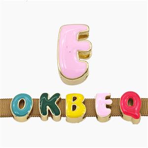 Copper Letter-E Beads Enamel Flat Hole Gold Plated, approx 9-14mm, 3-11mm hole [FD27770]