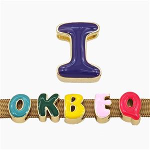 Copper Letter-I Beads Enamel Flat Hole Gold Plated, approx 9-14mm, 3-11mm hole [FD27774]