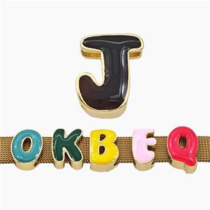 Copper Letter-J Beads Enamel Flat Hole Gold Plated, approx 9-14mm, 3-11mm hole [FD27775]
