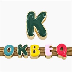 Copper Letter-K Beads Enamel Flat Hole Gold Plated, approx 9-14mm, 3-11mm hole [FD27776]