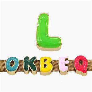 Copper Letter-L Beads Enamel Flat Hole Gold Plated, approx 9-14mm, 3-11mm hole [FD27777]