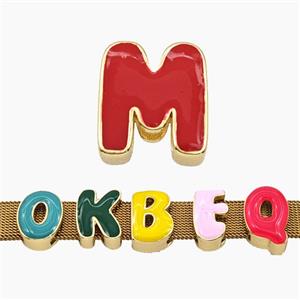 Copper Letter-M Beads Enamel Flat Hole Gold Plated, approx 9-14mm, 3-11mm hole [FD27778]