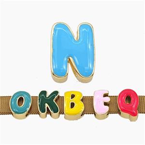 Copper Letter-N Beads Enamel Flat Hole Gold Plated, approx 9-14mm, 3-11mm hole [FD27779]