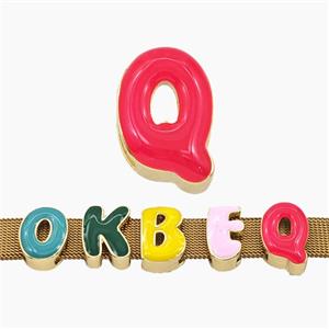 Copper Letter-Q Beads Enamel Flat Hole Gold Plated, approx 9-14mm, 3-11mm hole [FD27782]