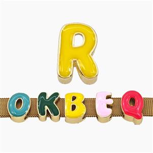 Copper Letter-R Beads Enamel Flat Hole Gold Plated, approx 9-14mm, 3-11mm hole [FD27783]