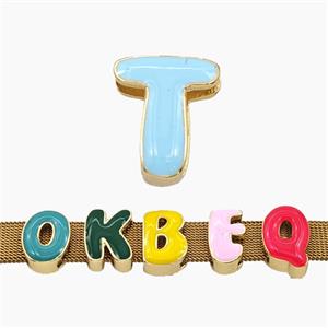 Copper Letter-T Beads Enamel Flat Hole Gold Plated, approx 9-14mm, 3-11mm hole [FD27785]