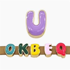 Copper Letter-U Beads Enamel Flat Hole Gold Plated, approx 9-14mm, 3-11mm hole [FD27786]