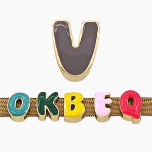 Copper Letter-V Beads Enamel Flat Hole Gold Plated, approx 9-14mm, 3-11mm hole [FD27787]