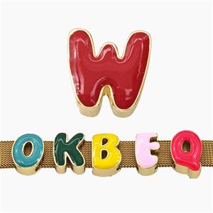 Copper Letter-W Beads Enamel Flat Hole Gold Plated, approx 9-14mm, 3-11mm hole [FD27788]